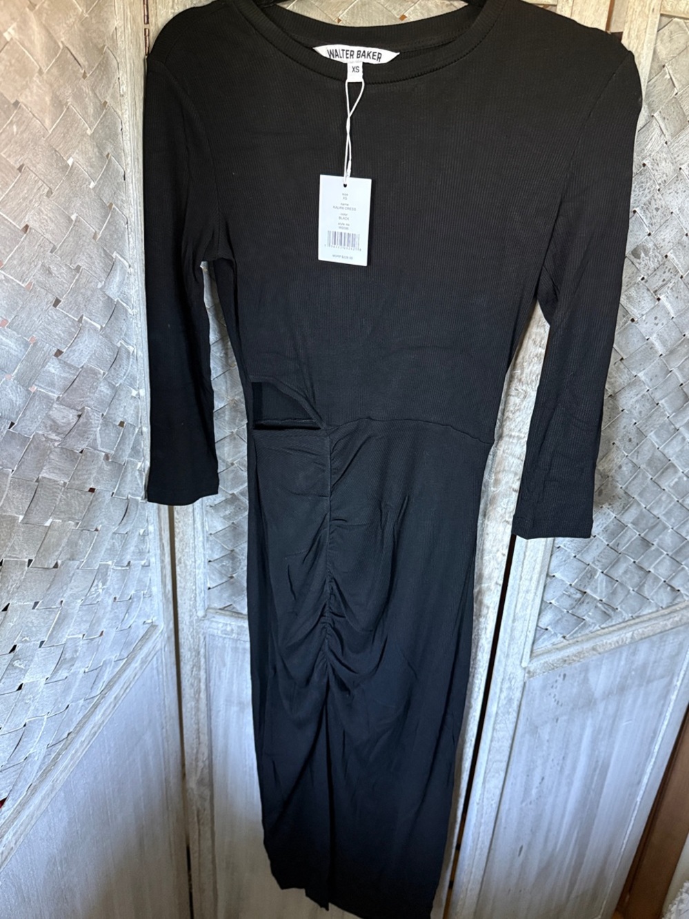 Walter Baker Black Long Sleeve Ruched Midi Dress